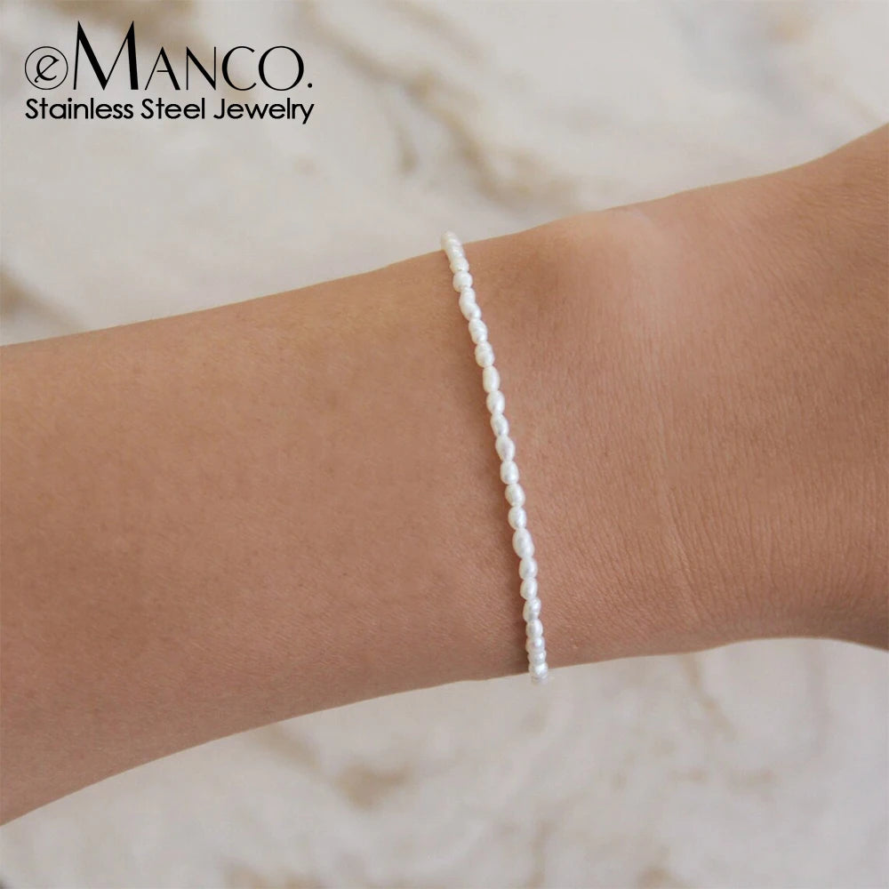 Imitation pearl bracelet, stainless steel oval pearl bracelet