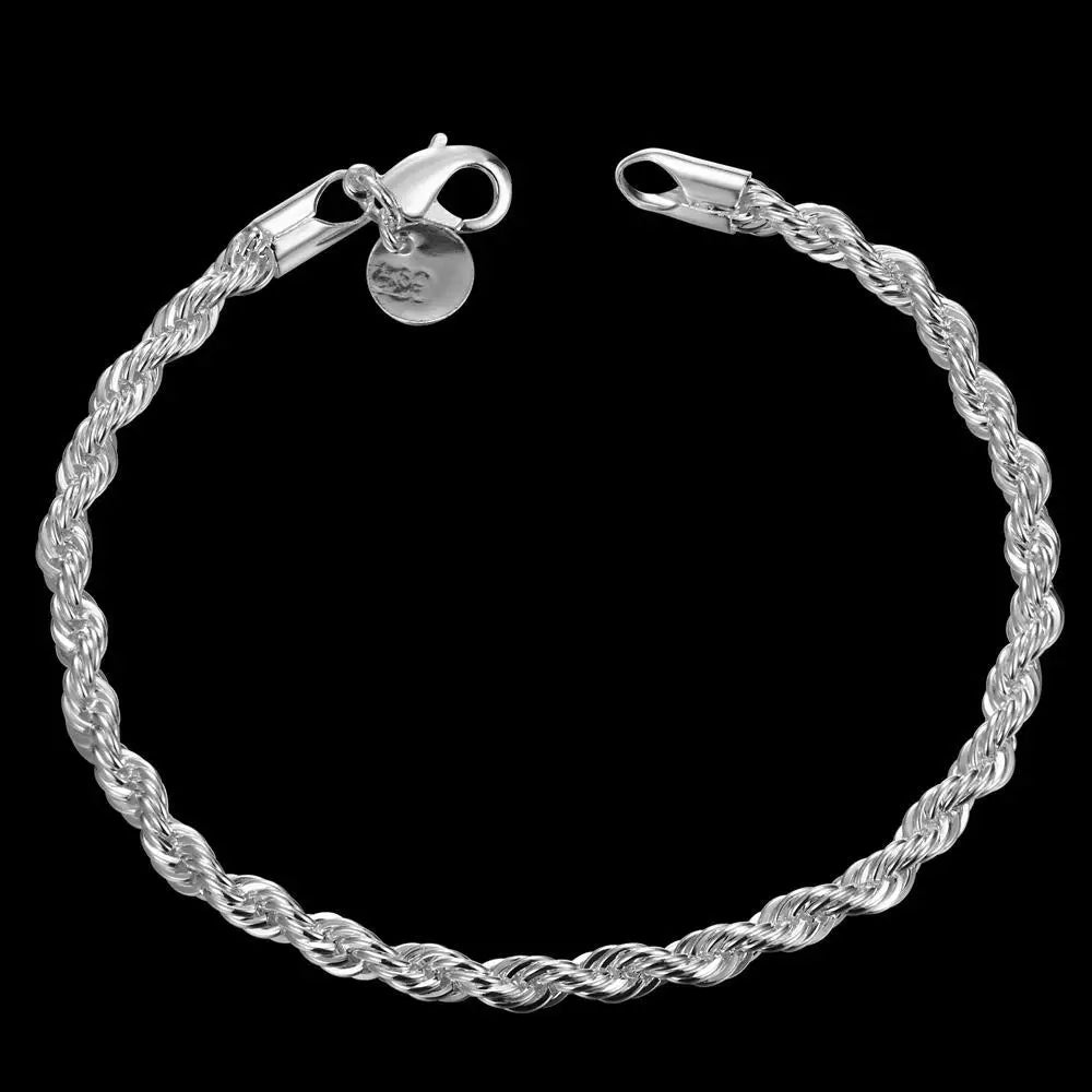 Twisted rope chain, silver bracelets