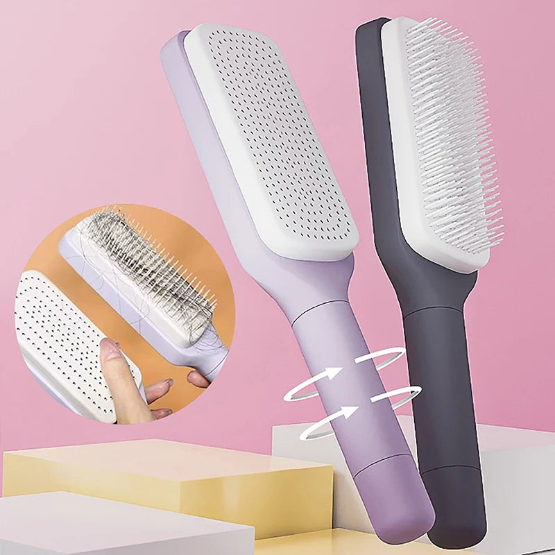 Self-cleaning hairbrush, one-button hairbrush for cleaning, hair loss, antistatic brush