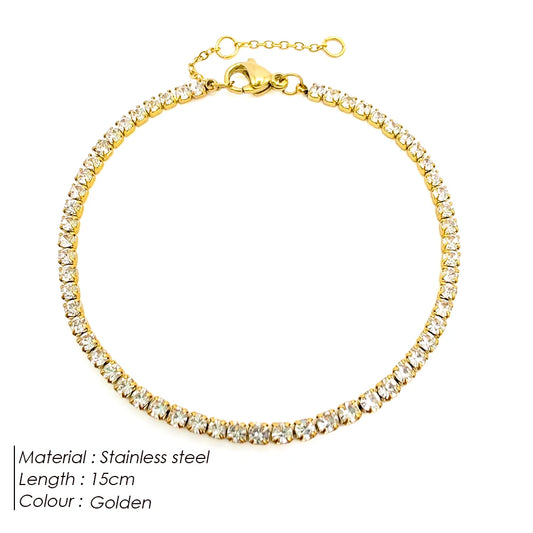 High Quality Sparkling White Zirconia Bracelet Single Line Stainless Steel Gold Plated