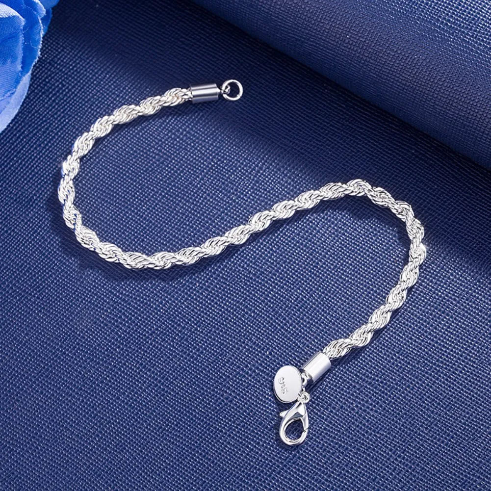 Twisted rope chain, silver bracelets