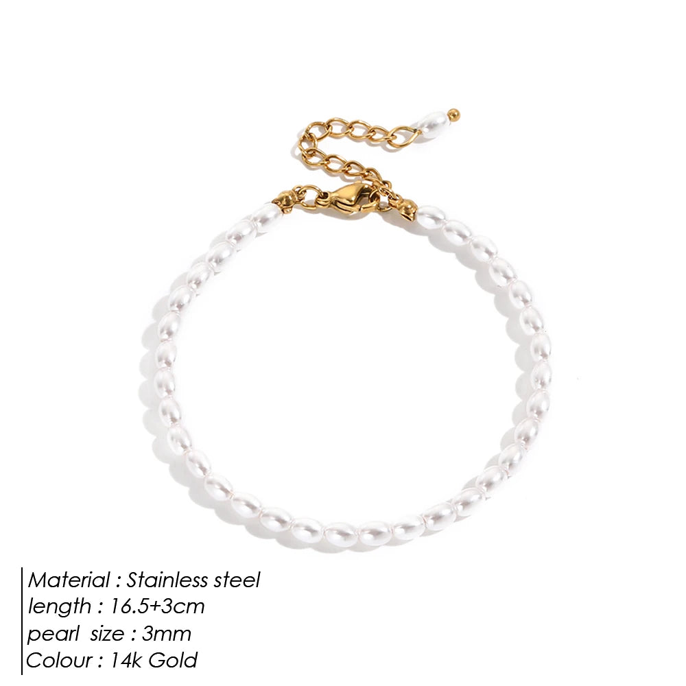 Imitation pearl bracelet, stainless steel oval pearl bracelet