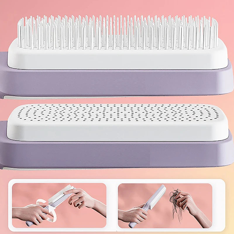 Self-cleaning hairbrush, one-button hairbrush for cleaning, hair loss, antistatic brush