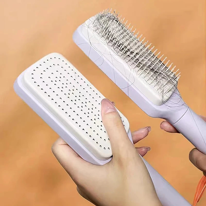 Self-cleaning hairbrush, one-button hairbrush for cleaning, hair loss, antistatic brush