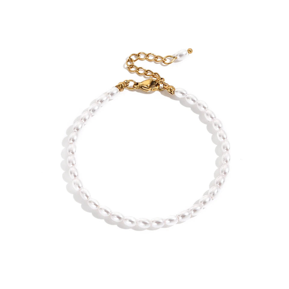 Imitation pearl bracelet, stainless steel oval pearl bracelet