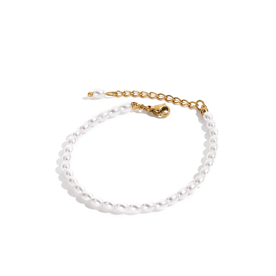 Imitation pearl bracelet, stainless steel oval pearl bracelet