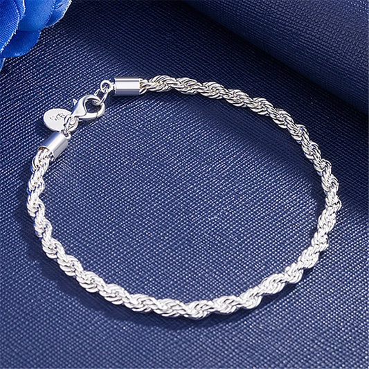 Twisted rope chain, silver bracelets